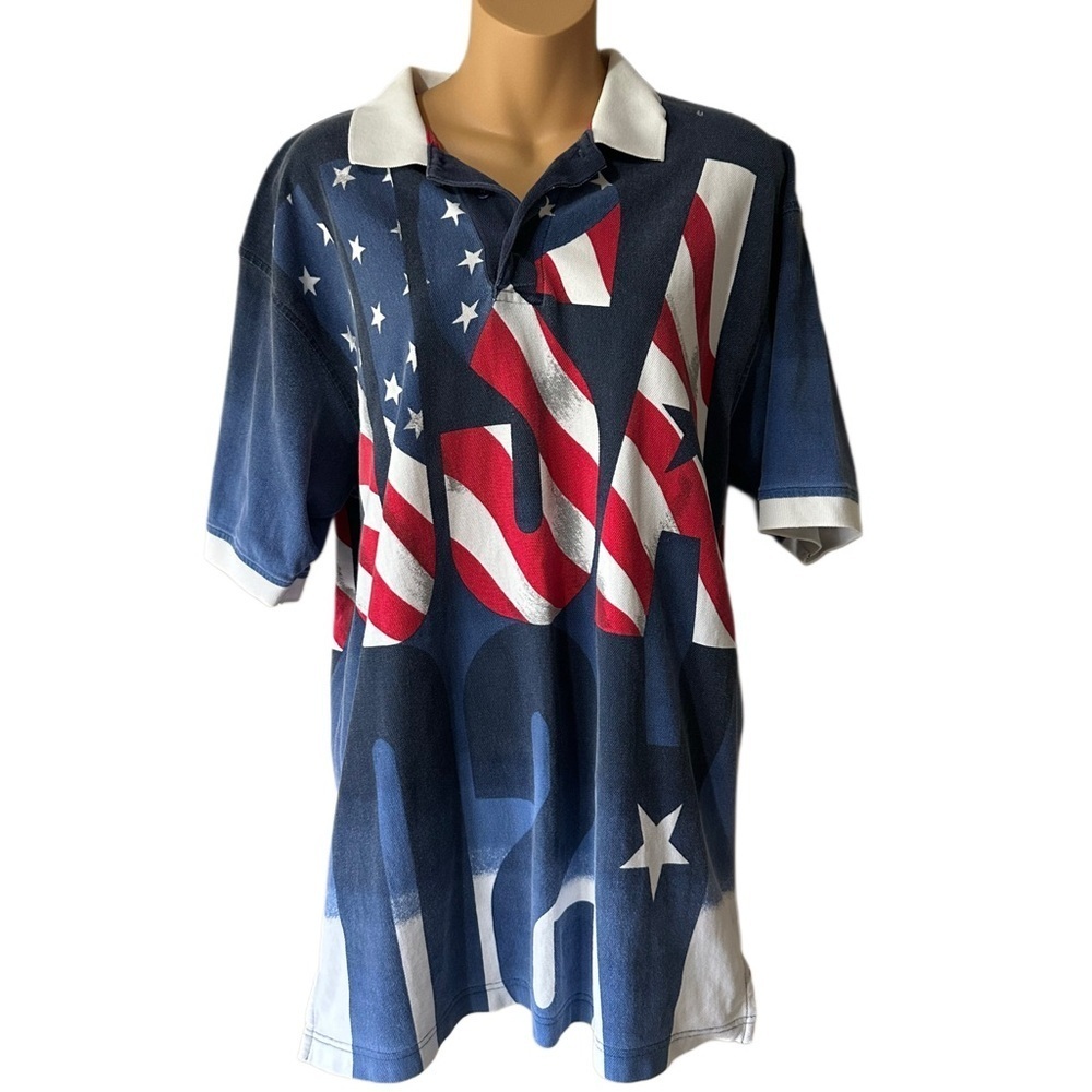 Cotton Traders USA Flag Polo Shirt Large 100% Cotton Vintage Style